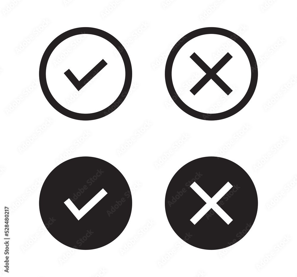 Confirm and remove symbol and checkmark negative icons for app flat vector illustration.
Confirm and remove symbol and checkmark negative icons for app flat vector illustration.