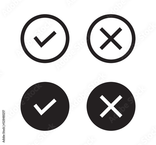 Confirm and remove symbol and checkmark negative icons for app flat vector illustration.

