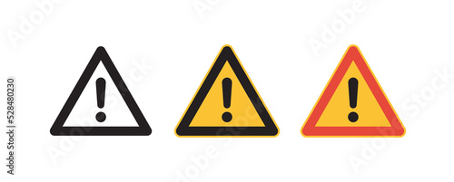 Caution warning signs and attention symbol exclamation mark danger signs flat vector illustration.