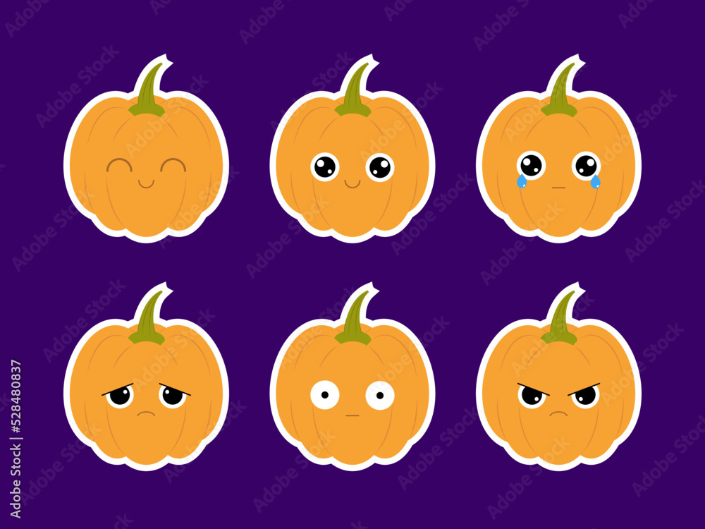 Halloween pumpkins sticker pack. Set of cute emoticons in flat design Halloween pumpkins sticker pack. Set of cute emoticons in flat design