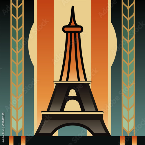 The Eiffel Tower by Art Deco style. Vector color illustration.
