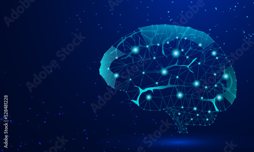 human brain digital wire graphics dots and lines vector illustration