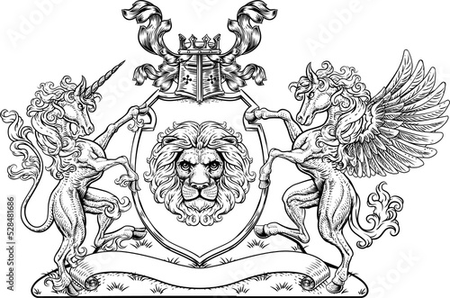 Coat of Arms Pegasus Unicorn Crest Lion Shield