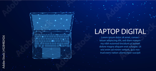 personal computer The concept is a low-poly model of a business on a blue background.