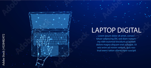 personal computer The concept is a low-poly model of a business on a blue background.