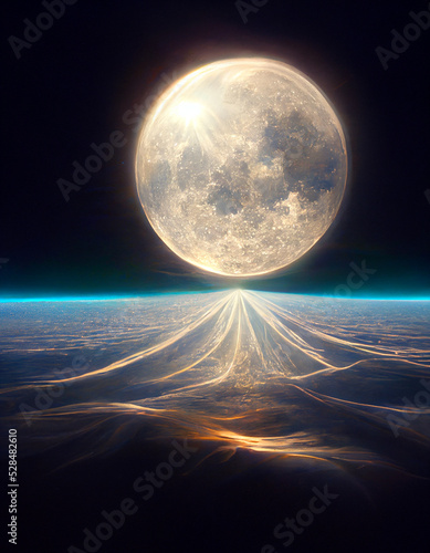rendering of epic sky panorama fantasy background scenery with  full moon