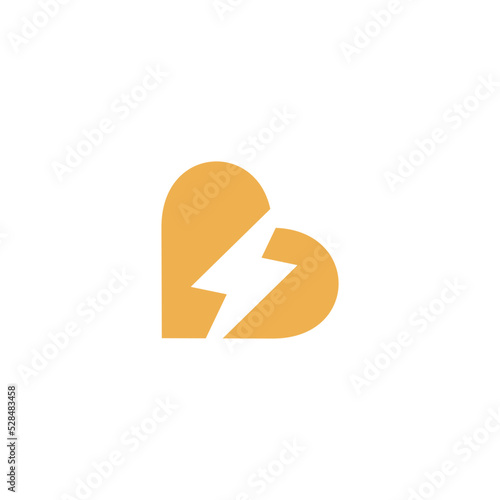 Letter B Lightning Heart Shaped Logo