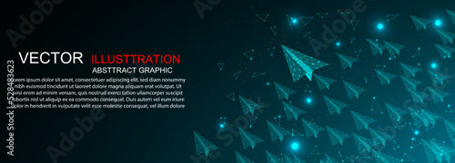 square paper plane Business startup, innovation, growth, travel, independent concept the way forward. low poly plane wire frame vector illustration