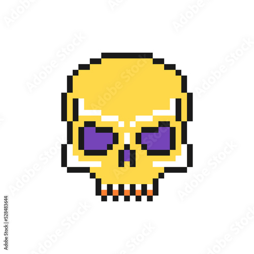Scull icon in pixel art design isolated on white background, Halloween skeleton head vector sign symbol.