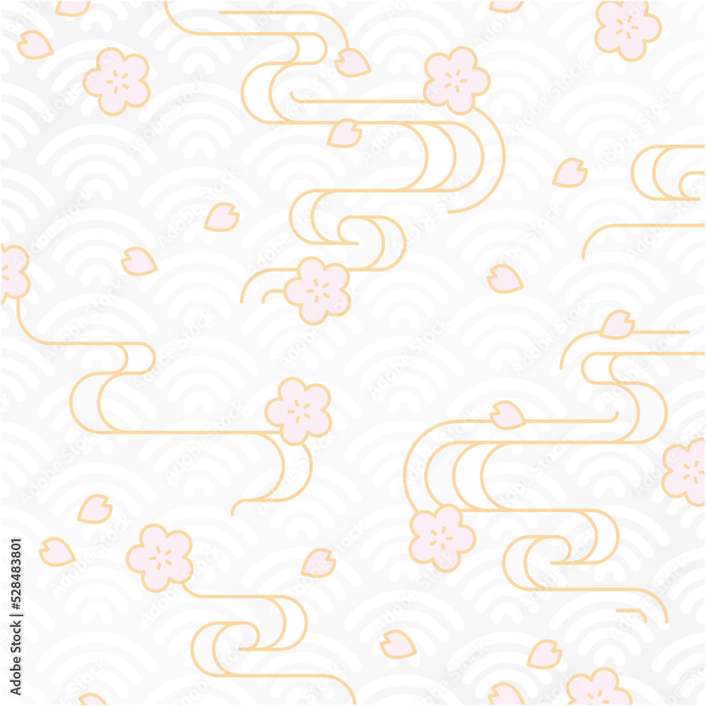 Japanese traditional pattern background(Cherry blossoms and running water pattern).Square.