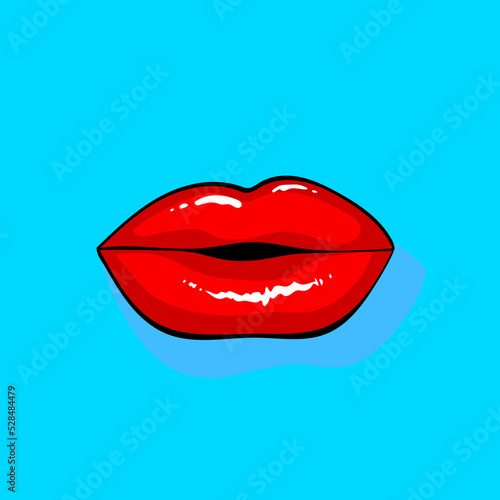 Smiling lips icon in red lipstick vector illustration.