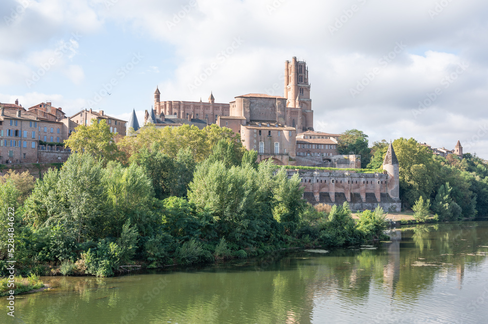 Fototapeta premium Albi : vue sur la cathédrale et le palais de la Berbie depuis le Tarn, tourisme Occitanie, France