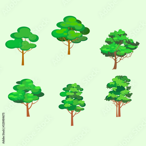 Set of abstract stylized trees icon symbol character vector. Natural illustration.