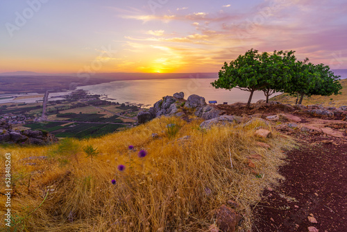 Sunrise view of the Sea of Galilee, from Mount Arbel photo