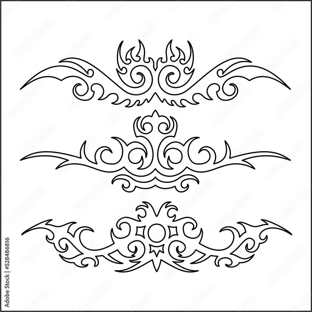 Tattoo vector clip art. Drawing on the body. Art, element.Abstract arrows, ribbons and other elements in hand drawn style for concept design. Doodle illustration.Vector tribal tattoos