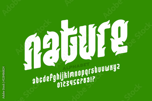 Nature style font design, alphabet letters and numbers vector illustration