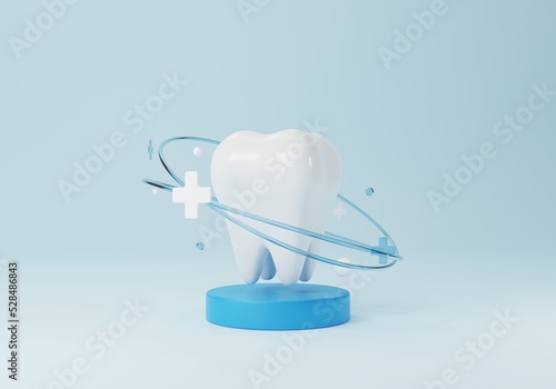 Healthy tooth, whitening and medical dental treatment in the clinic. Oral health care concept. 3D render, 3D illustration