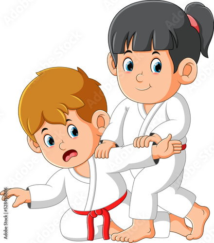 The karate couple are practicing some trick to beat enemy
