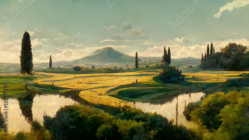 Landscape Scene from Countryside in Tuscany, Italy
