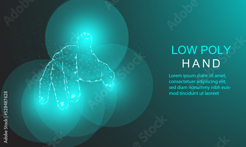 Human hand presses a button with the index finger. Intelligent technology innovation. business idea 3d low poly low poly glyph isolated vector illustration