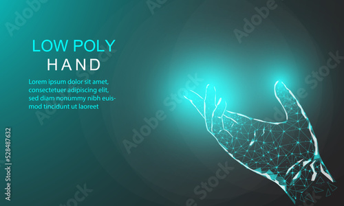 Human hand presses a button with the index finger. Intelligent technology innovation. business idea 3d low poly low poly glyph isolated vector illustration