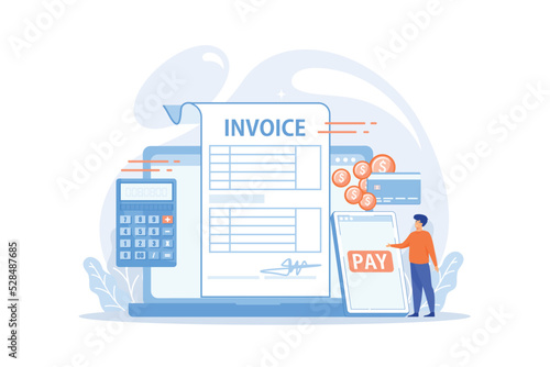 Money loan contract, e payment application, finances management. Payment terms, convenient contract payments, invoice payment terms concept.flat vector modern illustration