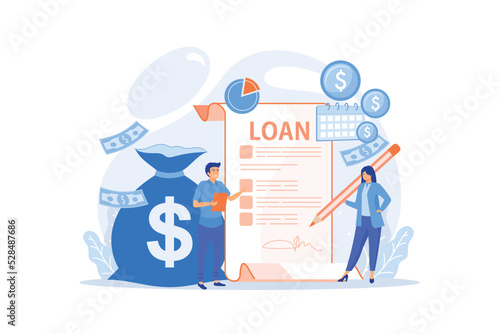 Bank credit. Finance management. Loan agreement signing. Mortgage money credit. Loan disbursement, quick loan service, easy credit program concept.flat vector modern illustration