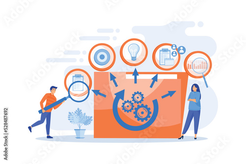 KPI and task management. Workflow optimization. Project life cycle, successful project management, stages of project completion concept.flat vector modern illustration