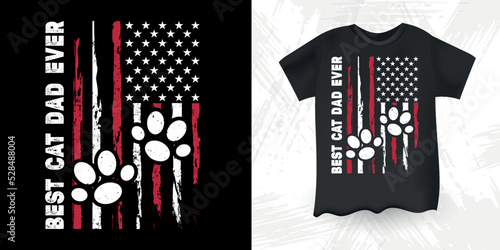 Best cat Dad Ever American Flag  Funny Cat Lover Father Day Retro Vintage Cat T-shirt Design