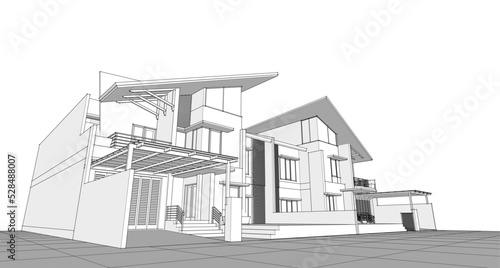 house architectural sketch 3d illustration