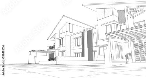 house architectural sketch 3d illustration