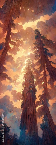 Obraz na plátně Towering cypress forest at dusk