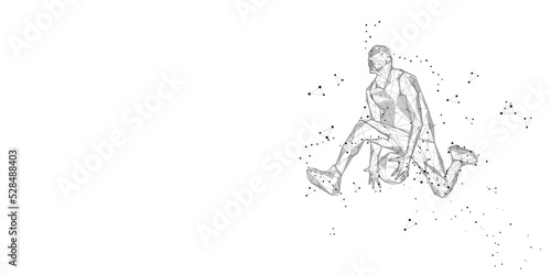 lonely basketball player on white background Abstract slam dunk movement low poly wireframe digital vector illustration slam dunk jump