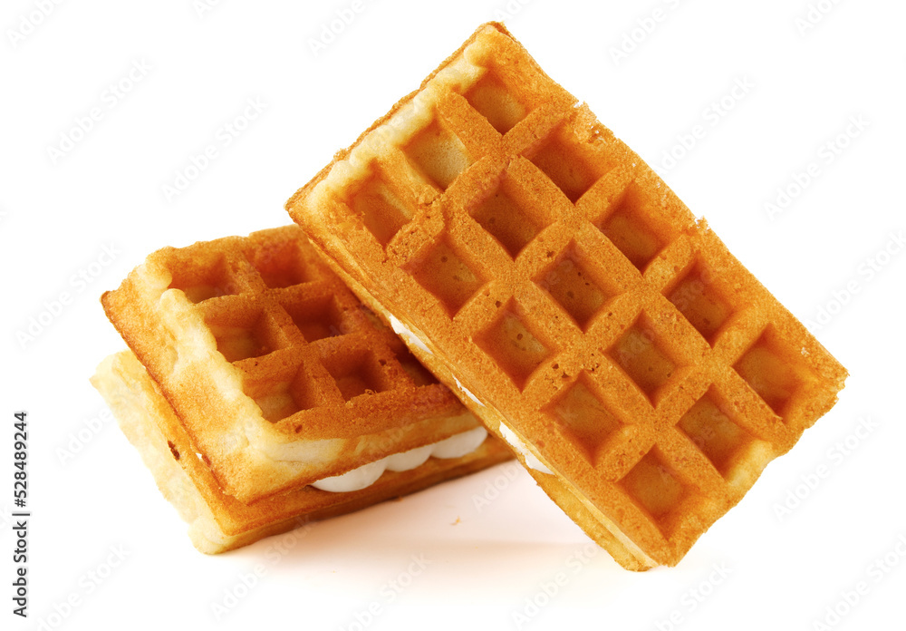 Viennese waffles with cream isolated on white background. Viennese waffles with cream isolated on white background.