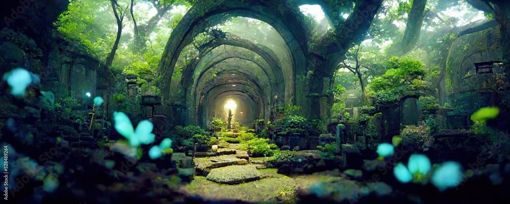 Fantastic atmosphere of the ruins and the light and nature that shines through - obrazy, fototapety, plakaty 