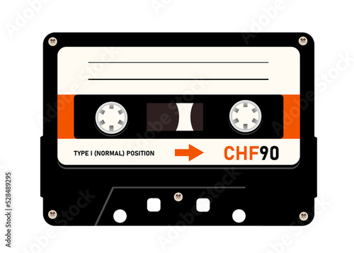 Print op canvas cassette tape isolated on white, vector illustration