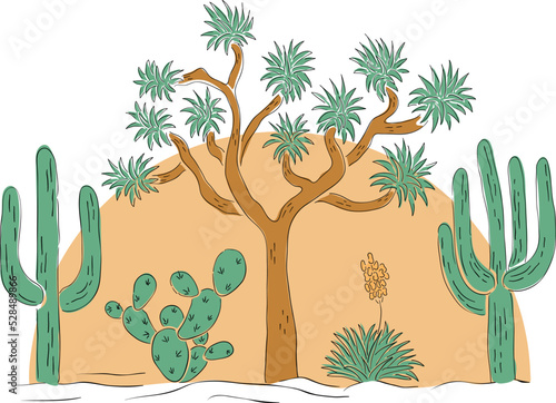 Desert Hand Drawn Flat Cartoon Vector Illustration