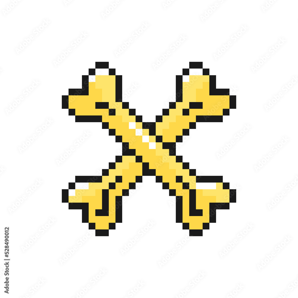 Obraz premium Bone icon in pixel art design isolated on white background. Crossed bones crosswise, Halloween vector sign symbol.