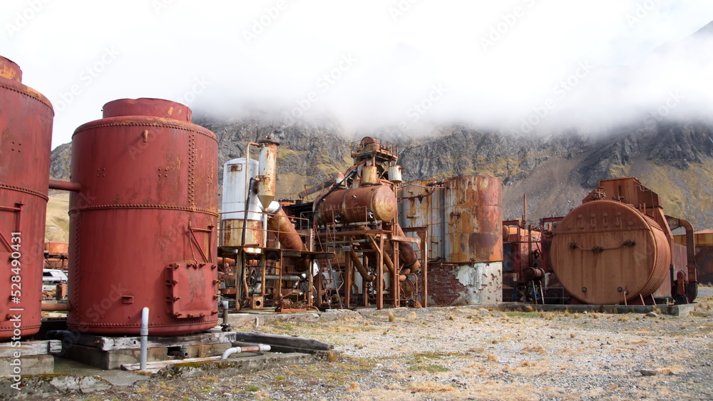 Rusted boilers and industrial equipment at the old whaling station at Grytviken, South Georgia Islands Rusted boilers and industrial equipment at the old whaling station at Grytviken, South Georgia Islands