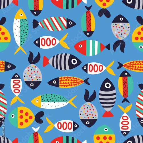 Cute fish. Kids background. Seamless pattern. Can be used in textile industry, paper, background, scrapbooking.