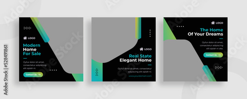 Set of editable templates for Instagram post, Facebook square, real estate, home property, advertisement, and business, sale, fresh design with attractive color (1/3)