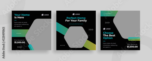Set of editable templates for Instagram post, Facebook square, real estate, home property, advertisement, and business, sale, fresh design with attractive color (3/3)