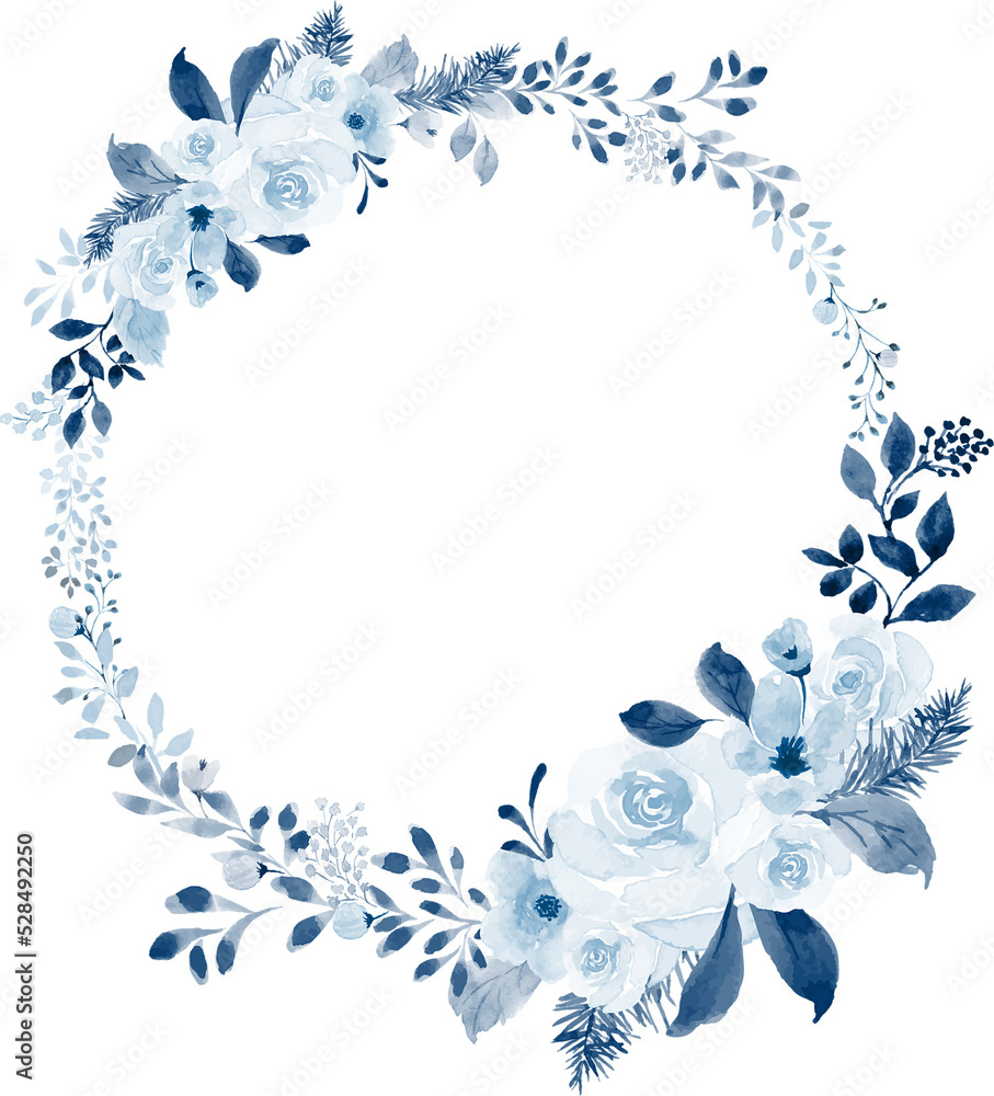 Watercolor Wreath of Blue Flower