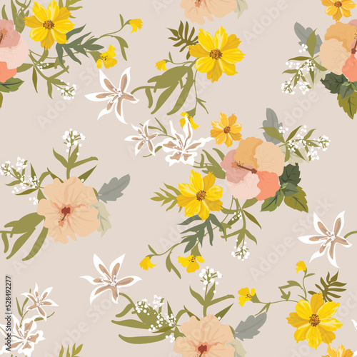 Wallpaper Mural Hibiscus and daisy Flowers seamless pattern Torontodigital.ca