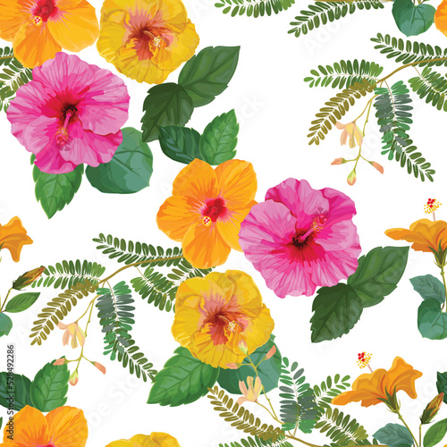 hibiscus and tamarin seamless pattern 