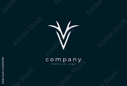 Initial V Deer horn Logo, minimalist letter V with Deer horn design logo, vector illustration