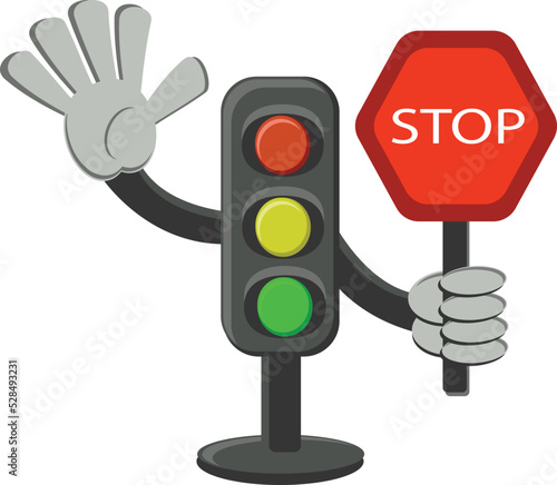 Illustration of red traffic light with traffic sign. Good for educational product