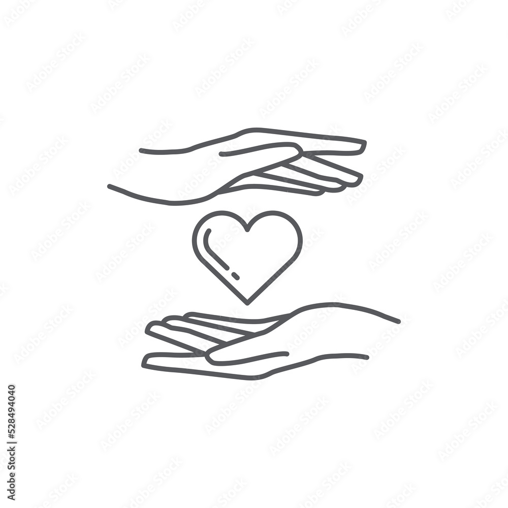 Heart in hand icon. Symbol of love and charity. hand and love icon design. hand and heart linear drawn style. Vector illustration Heart in hand icon. Symbol of love and charity. hand and love icon design. hand and heart linear drawn style. Vector illustration
