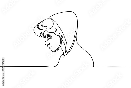Continuous line A boy wearing a hood