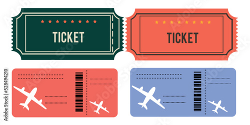 Vector illustration of ticket icon in flat style. A set of tickets isolated on a white background.